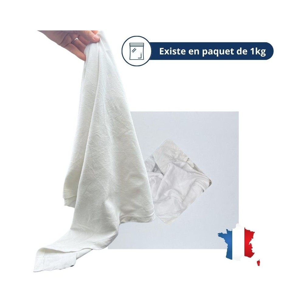 Chiffon d'essuyage extra blanc coton type tee-shirt - BTR1 - carton de 10kg